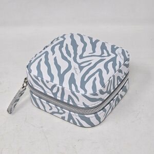 MILLY Zip Around Travel Jewelry Storage Box Case White Gray Animal Print Mirror